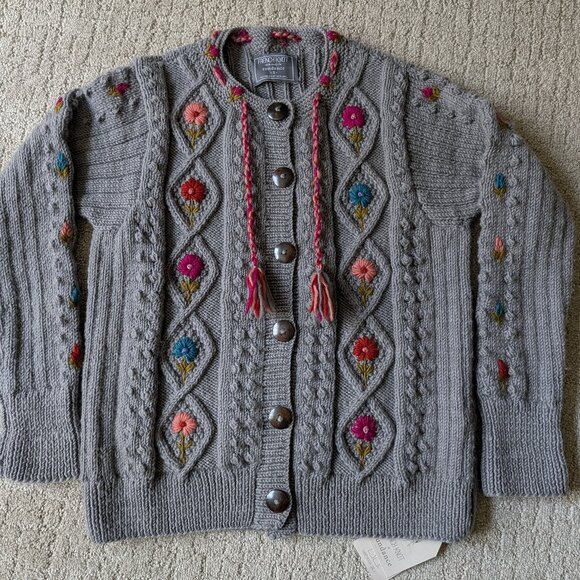 French Knot x Sundance Heritage Bloom Gray Sweater Cardigan Women's Small - Picture 1 of 8